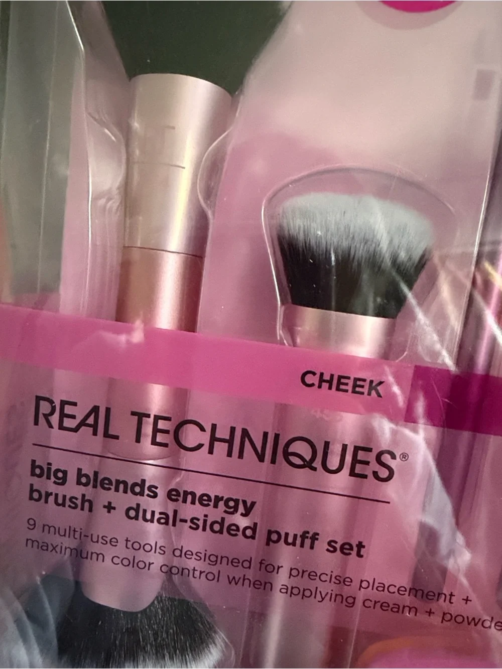Real Techniques Big Blends Energy Brush * Dual sided puff set